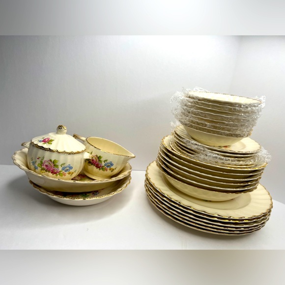 Golden wareJune Rose 3 K-G F.E. 22K Gold Made in Sebring Oh USA plates bowls